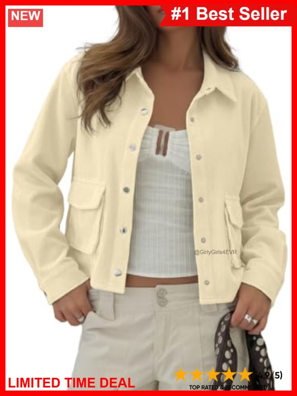 Womens Corduroy Button Down Jacket Cropped Shacket Casual Fall